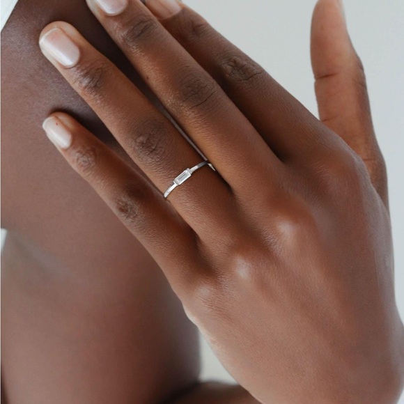 Minimalist Emerald Cut Gem Rectangle Sterling Silver Stacking Ring - Picture 13 of 15